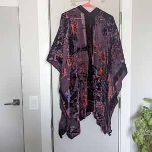 Anthropologie Maroon Shawl/Kimono with Velvet Appliques OS